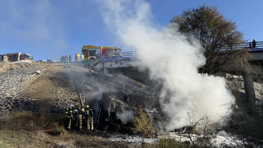 Camiones incendiados en la M-50