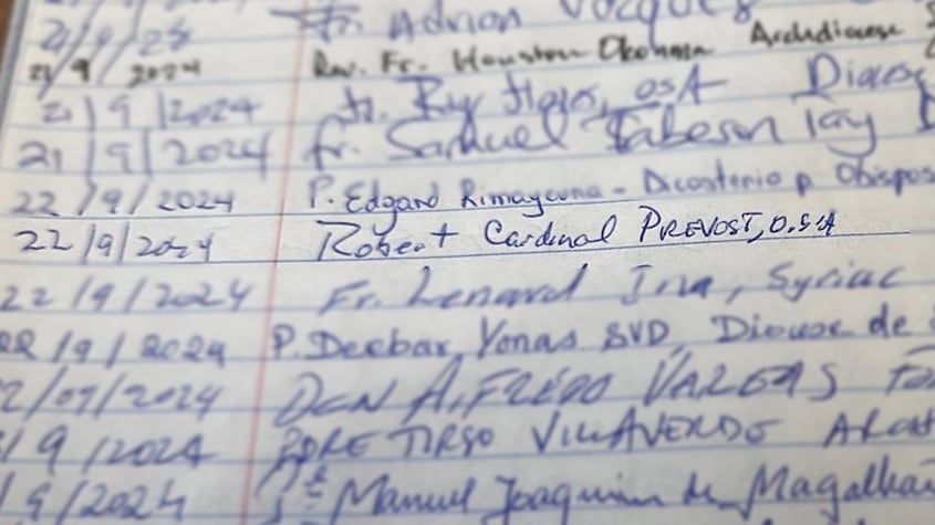 Firma de Robert Prevost (papa León XIV) en la Basílica de Santa Teresa de Jesús