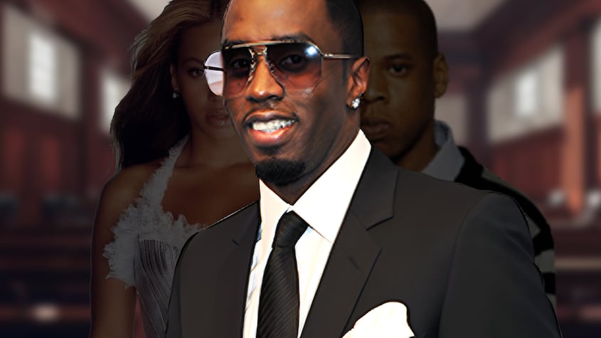 Beyonce y Jay-Z, atrás de Sean "Diddy" Combs (Puff Daddy)
